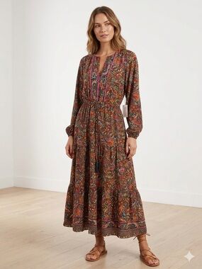 NWT Boemo Anthropologie Paisley Maxi Dress Large Boho Tiered Flowy Cottagecore